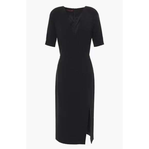 Altuzarra V-Neck Knit Sleeve Woven Knee Length Slit Sheath Dress Black Size 40 - Picture 1 of 6